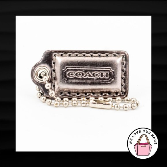 1.5" Small COACH POPPY GRAY MIRRORED LEATHER KEY FOB KEYCHAIN HANG TAG WRISTLET